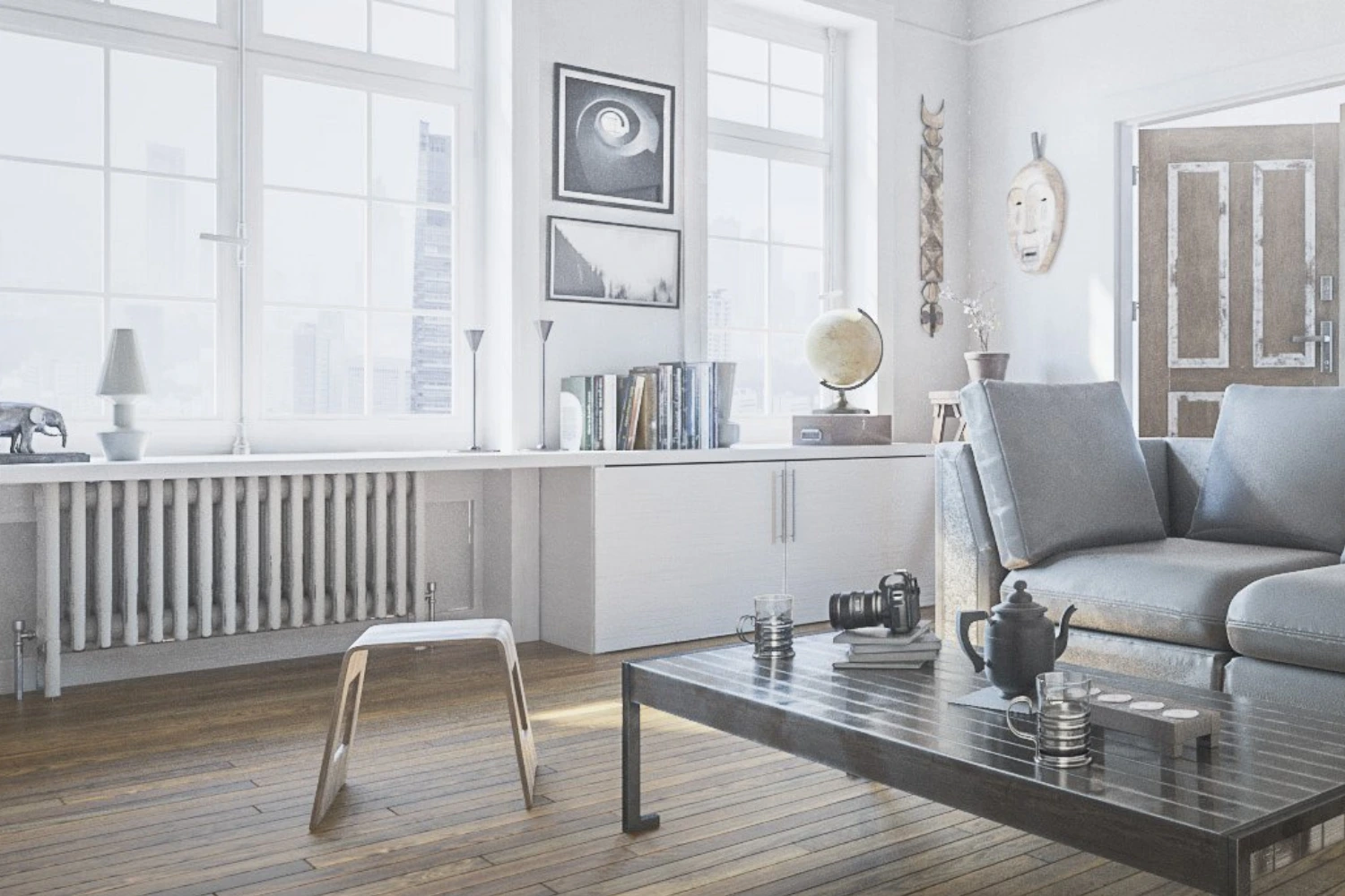 Jasny, przestronny salon w stylu skandynawskim